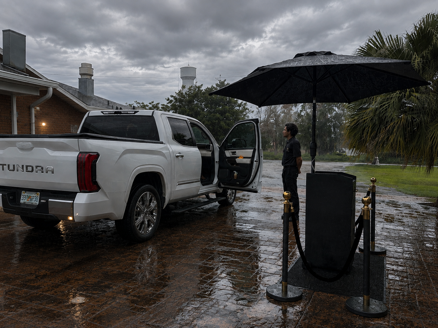 WC Parking valet attendant on duty during a rainy event